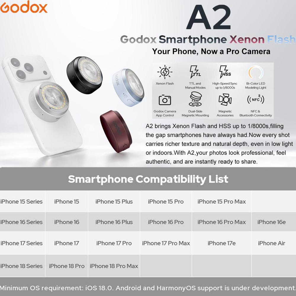 Godox A2 마그네틱 스마트폰 플래시 (앱 컨트롤  - Photography Lighting Brands 리뷰 및 가격